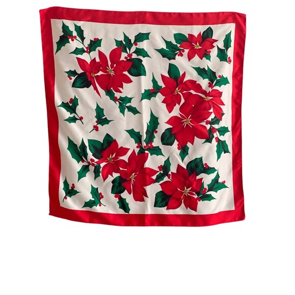 VTG Poinsetta Christmas Holiday Scarf Italy  Art Craft Remnant AS IS - Picture 10 of 12